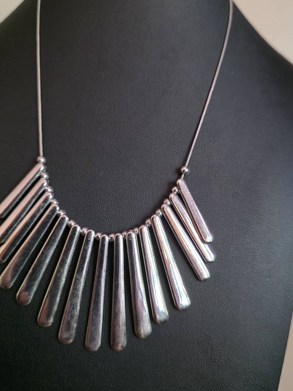 Graduated Bar Fringe, Bib, Silver-Tone, Boho Southwestern, Statement Necklace